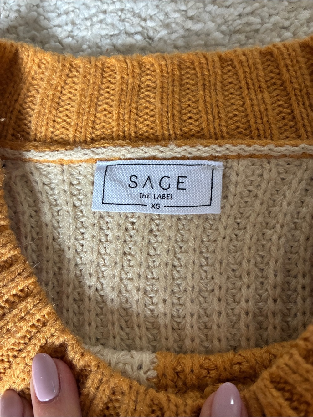 Sage Colorblock Crewneck Sweater in Mustard & Cream - Picture 3 of 5